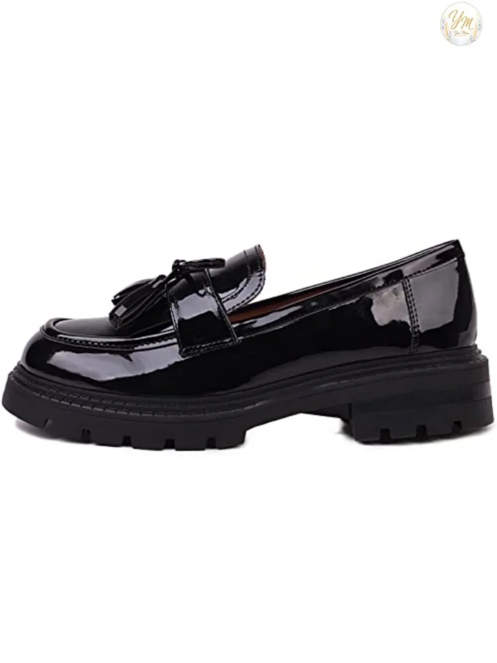 Patent Leather Tassel Loafers Women's Slip-On Thick-Soled Flats Waterproof
